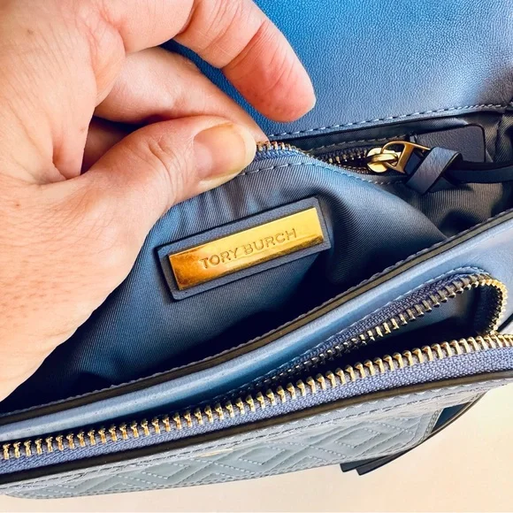 Tory Burch Fleming periwinkle small leather convertible crossbody bag lotus blue - Picture 13 of 16